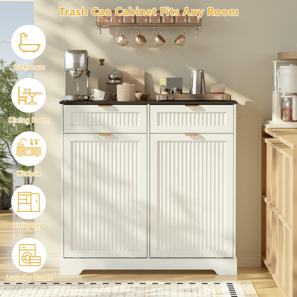 13 Gallon Tilt Out Trash Can Cabinet with Drawer N2540