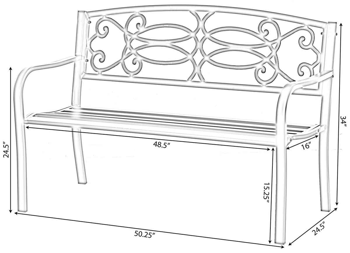 Steel Outdoor Patio Garden Bench with Cast Iron Backrest J88456