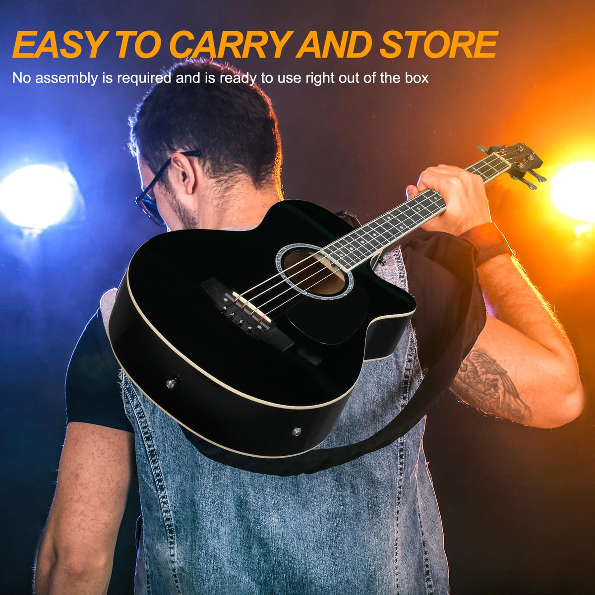 4 String Full Size Black Acoustic Bass Guitar P140750