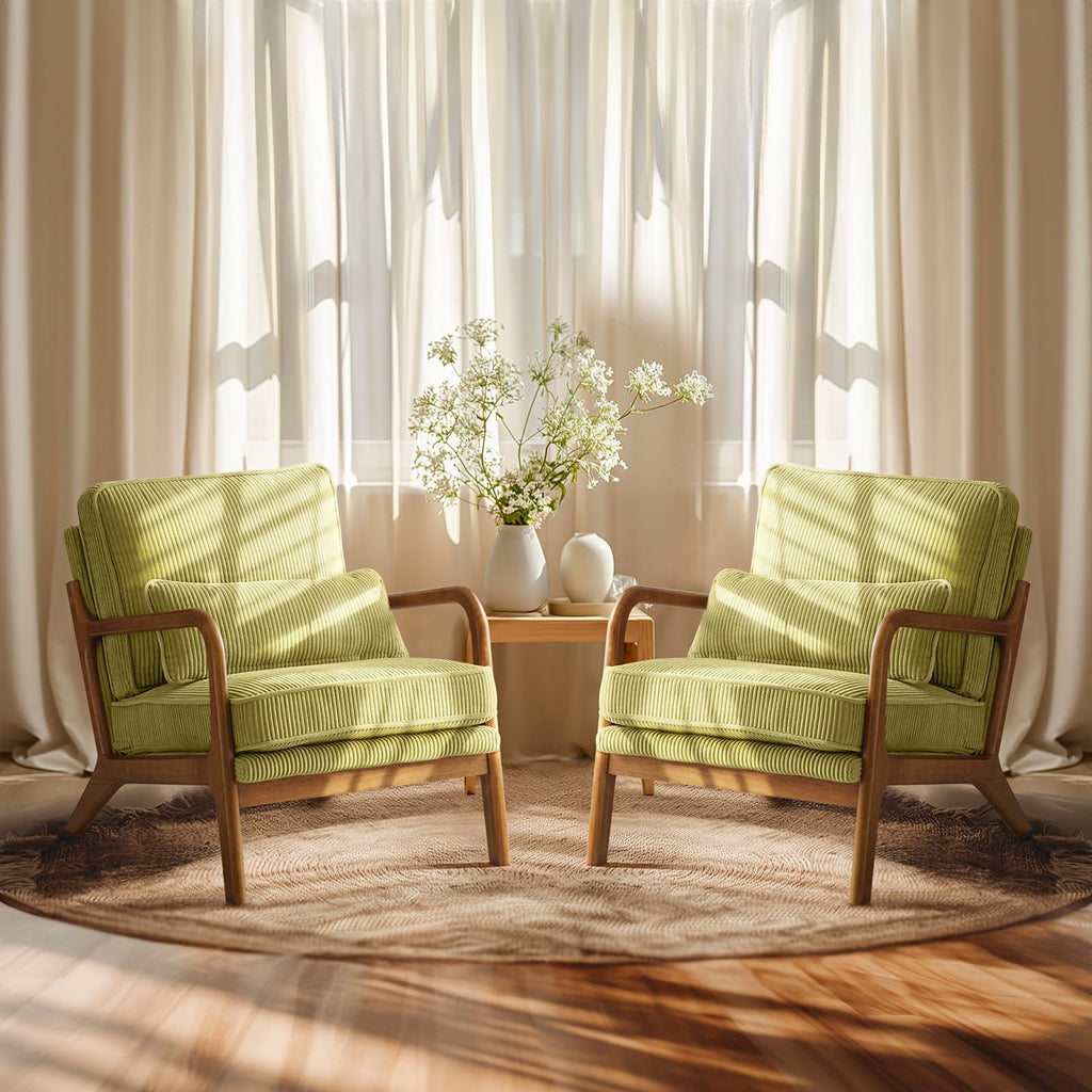 Green Corduroy Accent Chairs Set of 2 M1588