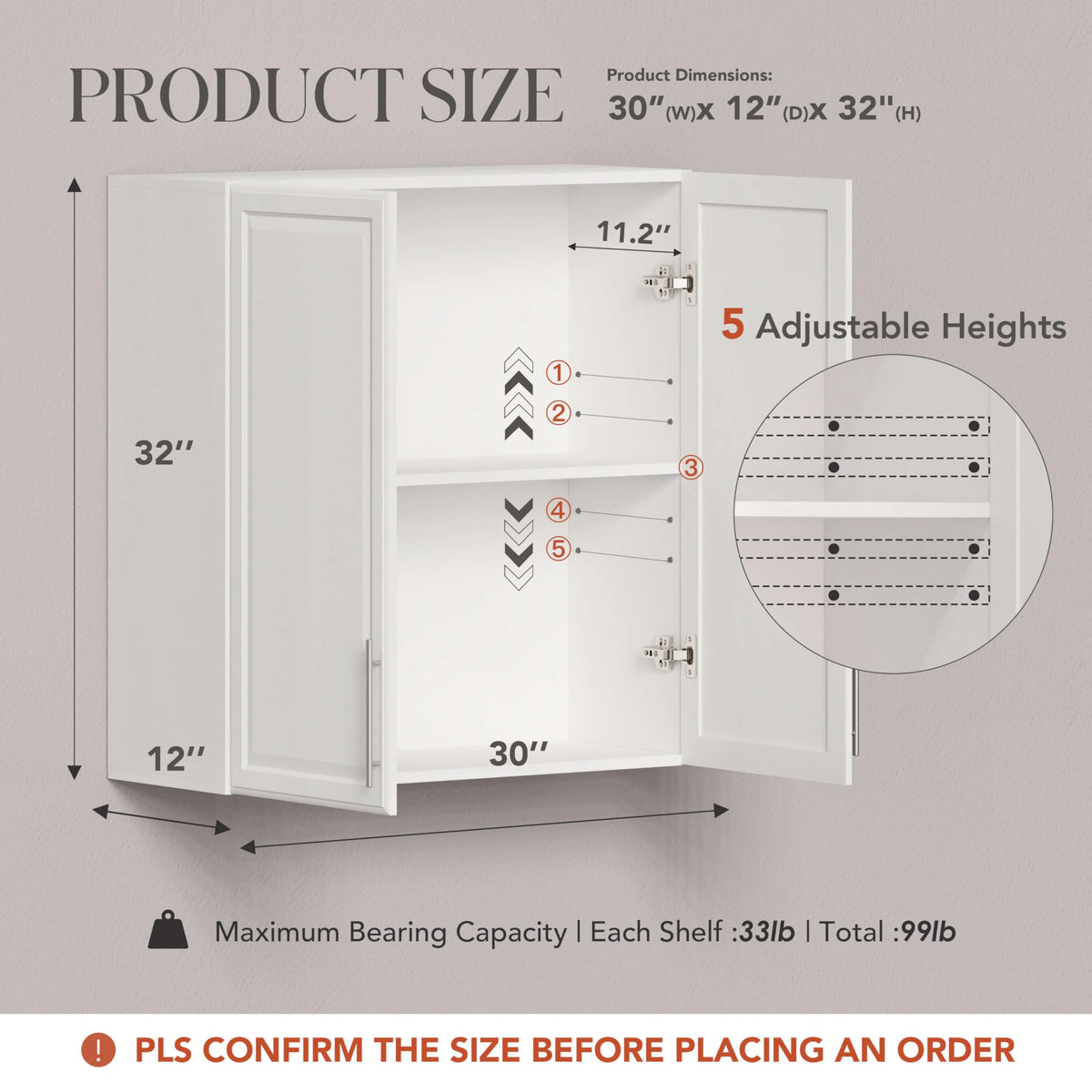 White Wall Cabinet with Adjustable Shelves O74633