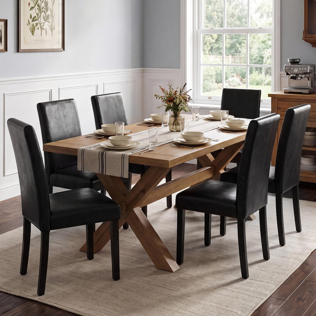 Black Upholstered Dining Chairs Set of 6 with Solid Wood Legs J3712