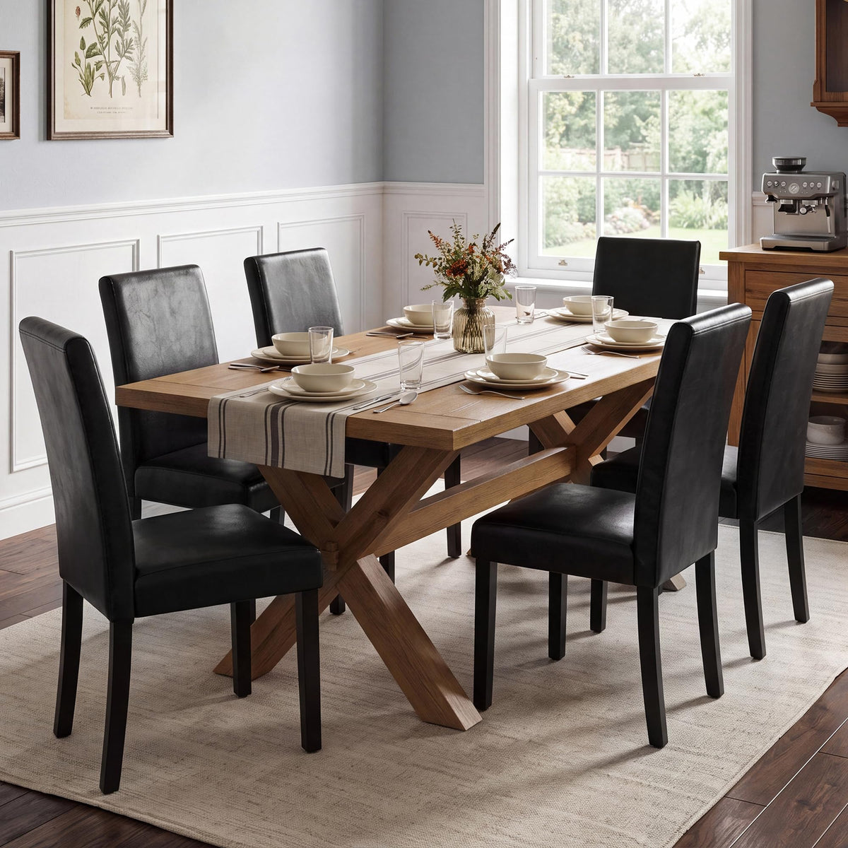 Black Upholstered Dining Chairs Set of 6 with Solid Wood Legs J3712