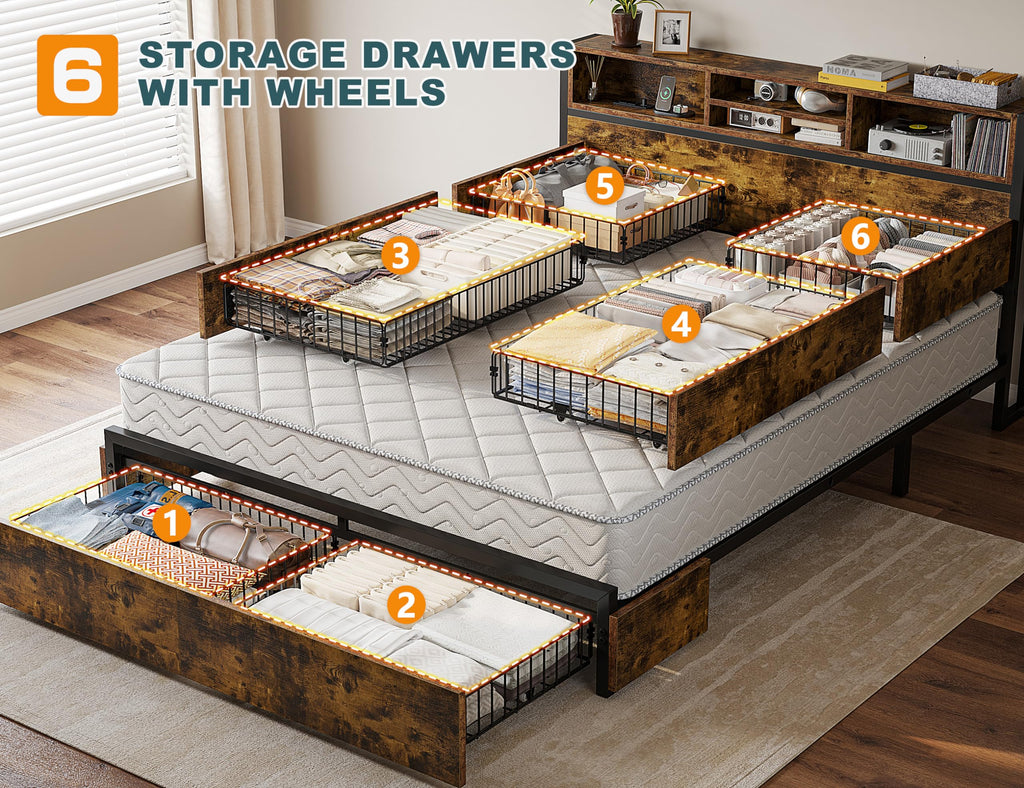 Queen Bed Frame with 6 Storage Drawers Z223538