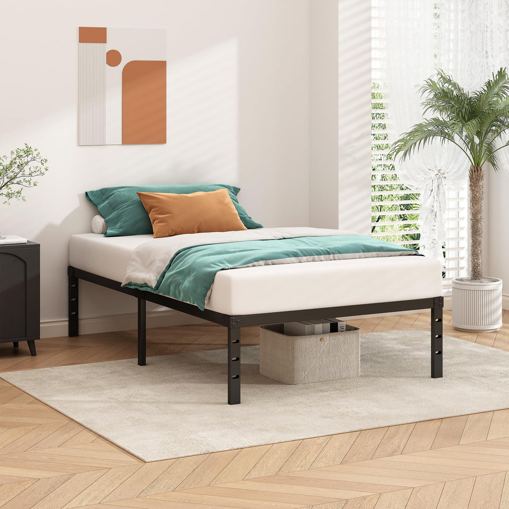 14 Inch Tall Black Metal Platform Twin Size Bed Frame V39540