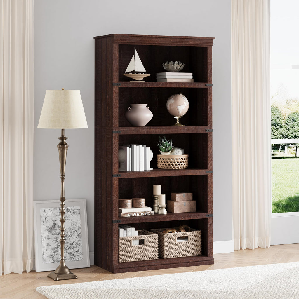 5-Tier Metal Bookcase with Adjustable Shelves D571