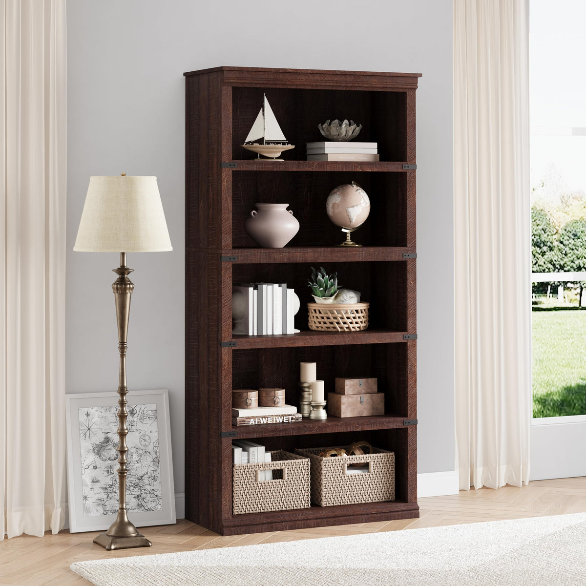 5-Tier Metal Bookcase with Adjustable Shelves D571