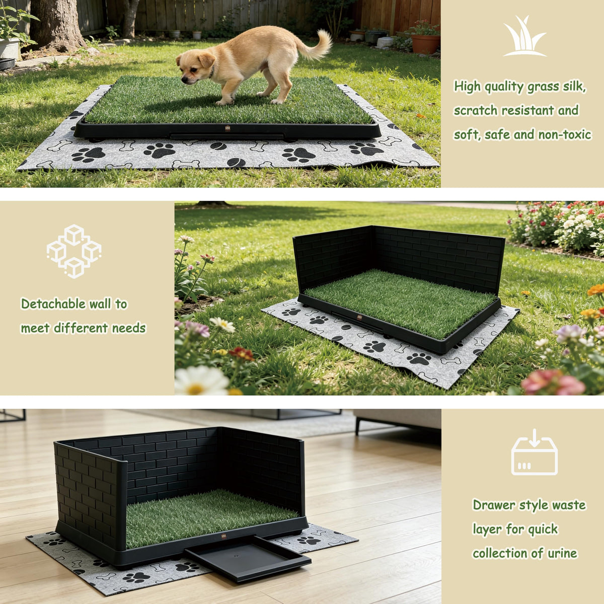 Dog Grass Pad with Tray, 30" X 20", with 2 Reusable Grass Pads S8685