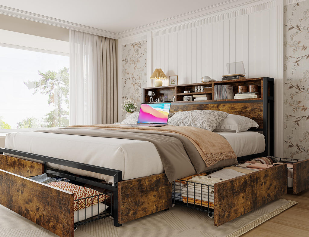 Queen Bed Frame with 6 Storage Drawers Z223538