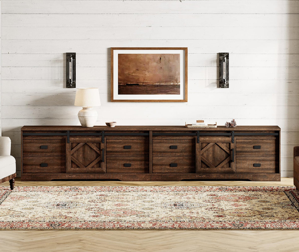 60 inch Farmhouse TV Stand with Drawers & Storage Cabinet S54442