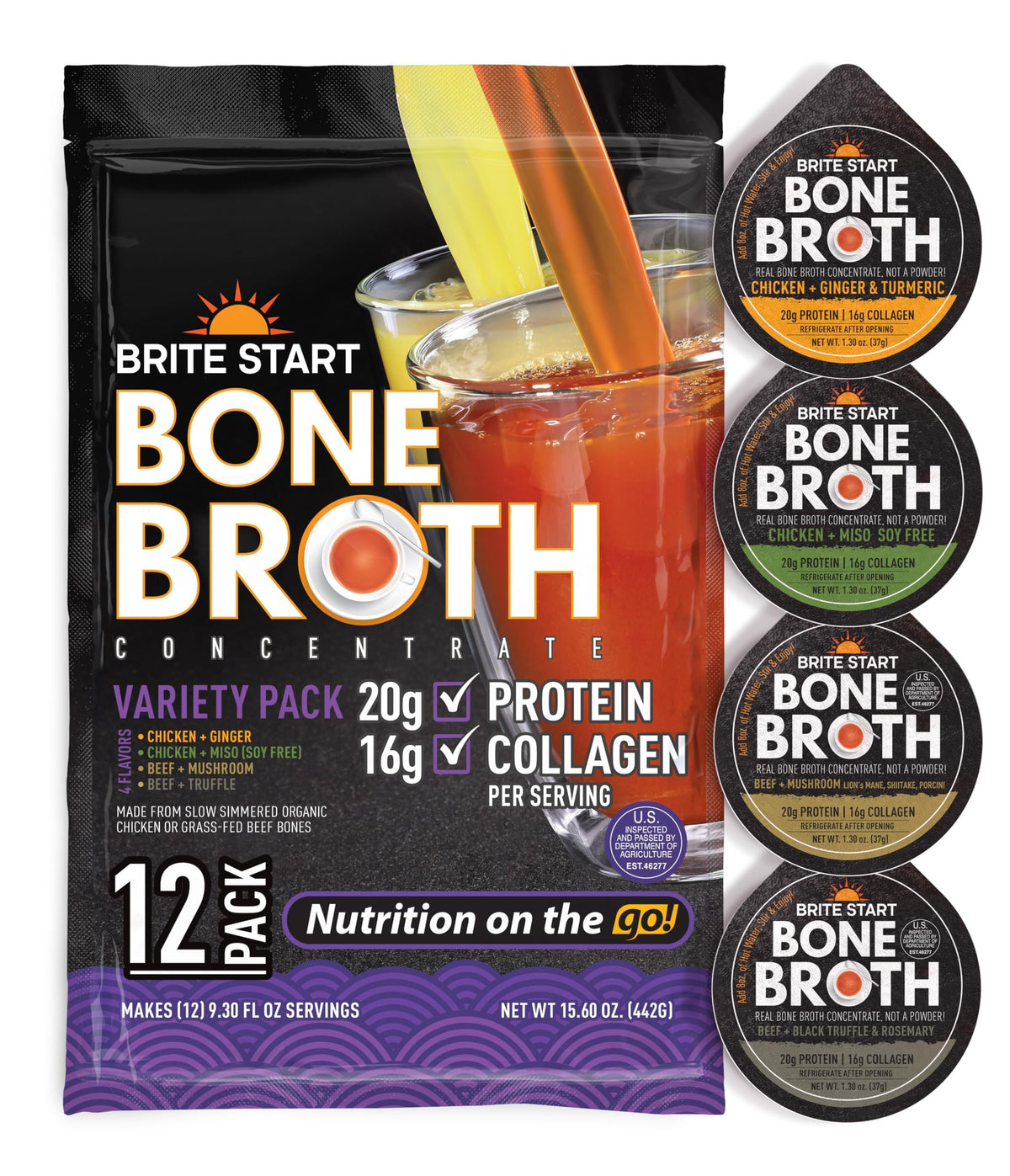 Bone Broth Variety Pack, 4 Flavors, 12 Count N49436