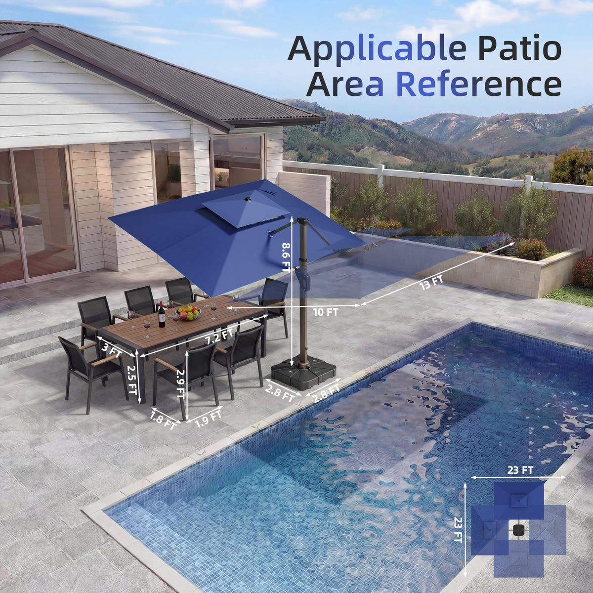 10 X 13 FT Cantilever Patio Umbrella with Base & Lights W434359