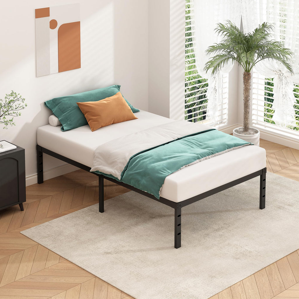 14 Inch Tall Black Metal Platform Twin Size Bed Frame V39540