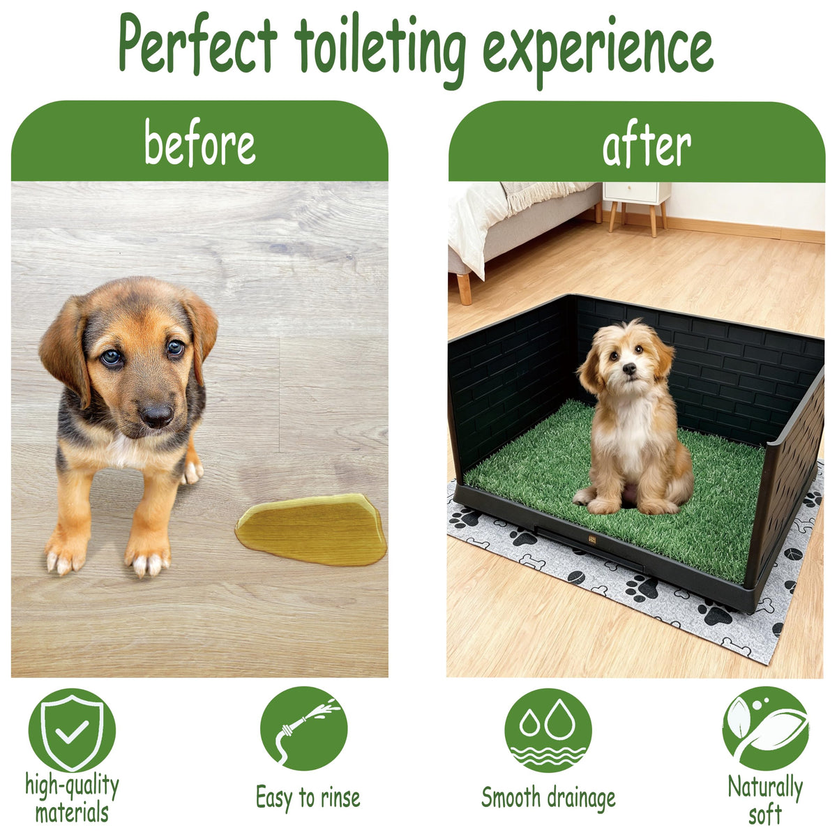 Dog Grass Pad with Tray, 30" X 20", with 2 Reusable Grass Pads S8685