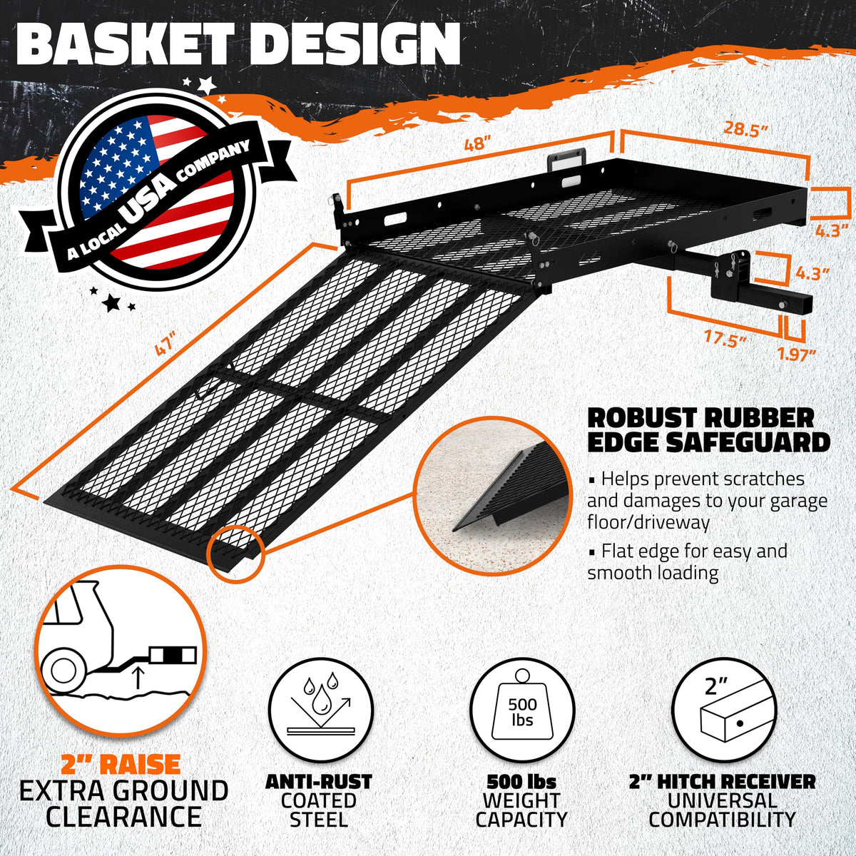 500lb Capacity Trailer Hitch Cargo Carrier with Ramp L3942